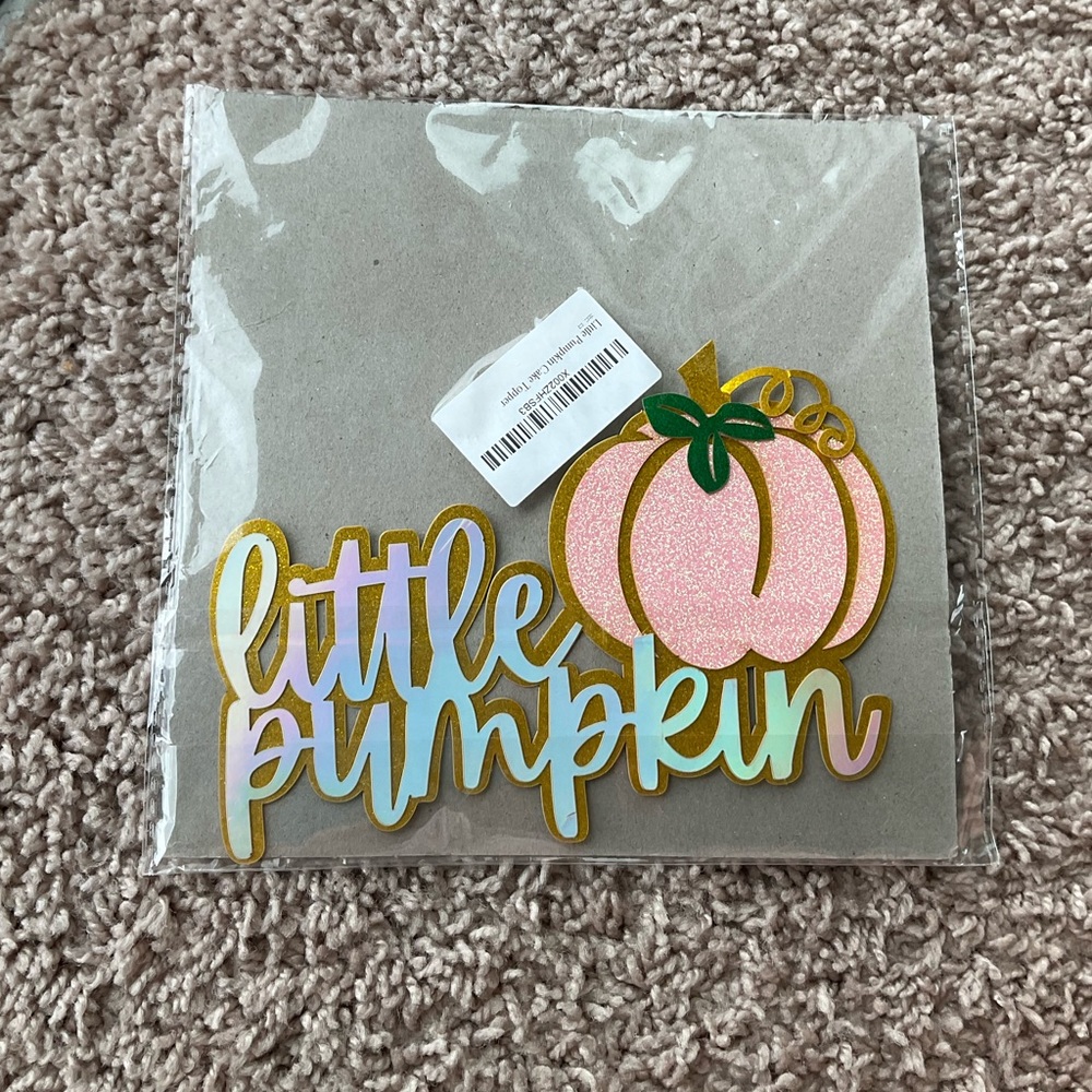 Pink Glitter Little Pumpkin Cake Topper
